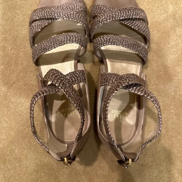 STUART WEITZMAN SIZE 10 NUBUCK SUEDE  GLADIATOR SANDALS WITH GOLD BACK ZIP