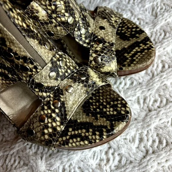 Stuart Weitzman Snake Print Leather Platform‎ Studded Zip-Caged Sandals 8.5 M