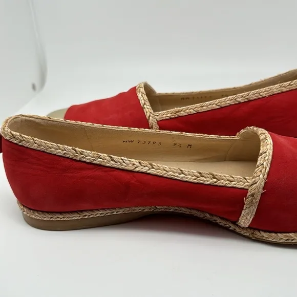 Stuart Weitzman Suede‎ Espadrille Flats Wicker Trim &amp; Gold Toe Loafers Size 9.5