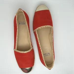 Stuart Weitzman Suede‎ Espadrille Flats Wicker Trim &amp; Gold Toe Loafers Size 9.5