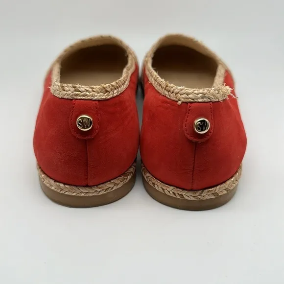 Stuart Weitzman Suede‎ Espadrille Flats Wicker Trim &amp; Gold Toe Loafers Size 9.5