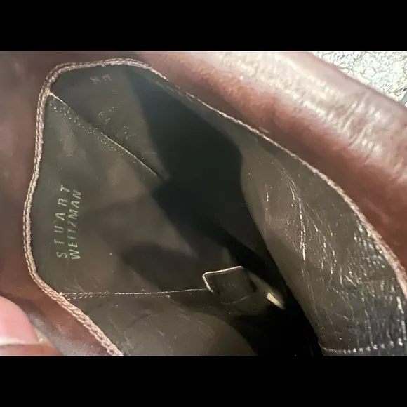 Stuart Weitzman Tall Brown Leather Boots Size 6.5 Kitten Heel Pointed Toe 24488