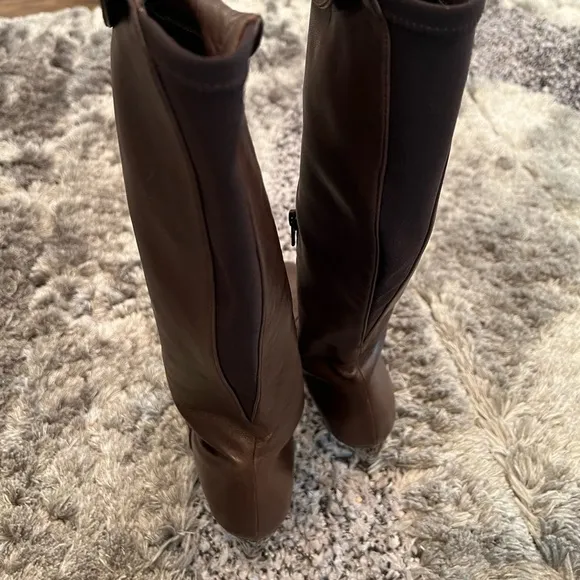 Stuart Weitzman Tall Brown Leather Boots Size 6.5 Kitten Heel Pointed Toe 24488