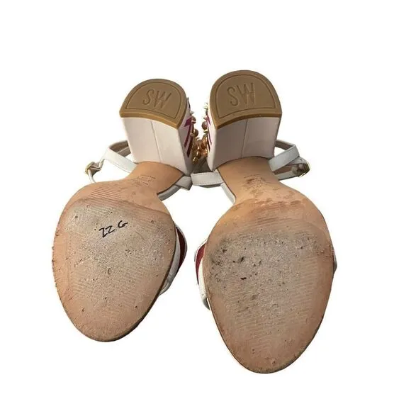 Stuart Weitzman White Studded Embroidered City Sandals Size 8.5