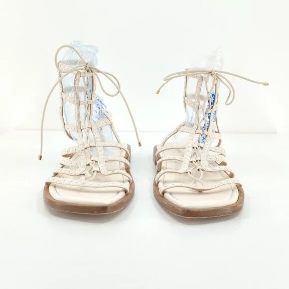 STUART WEITZMAN Women 8 Kora Gladiator Sandals White Leather Studded Pearls FLAW