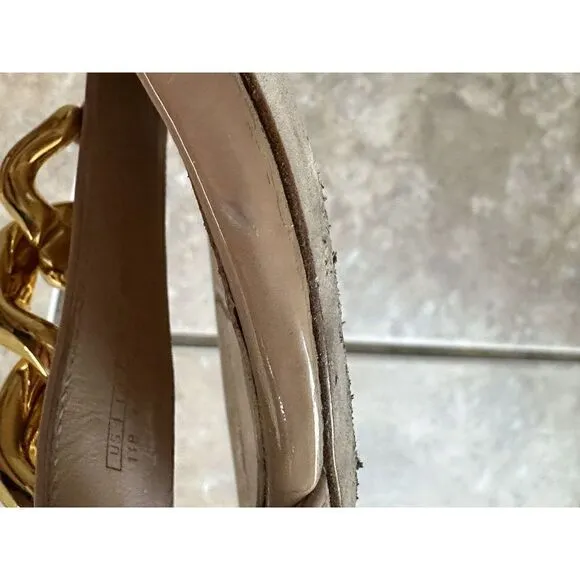 Stuart Weitzman 11 Chain Patent Leather Block Sandals Nude