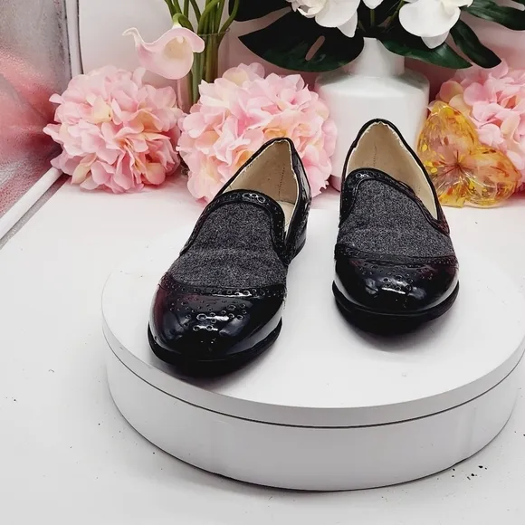 Studio Paolo wingtip Wool And Faux Patent Leather Loafers Sz 7M
