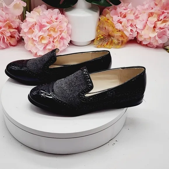 Studio Paolo wingtip Wool And Faux Patent Leather Loafers Sz 7M