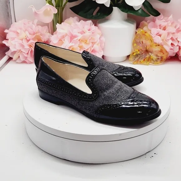 Studio Paolo wingtip Wool And Faux Patent Leather Loafers Sz 7M
