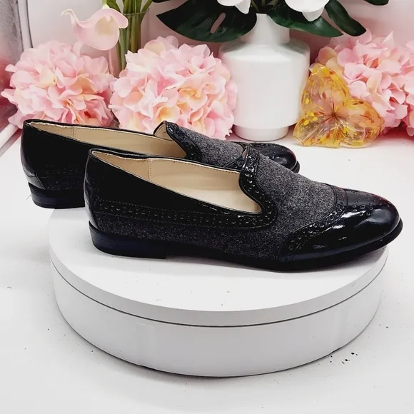 Studio Paolo wingtip Wool And Faux Patent Leather Loafers Sz 7M