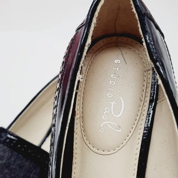 Studio Paolo wingtip Wool And Faux Patent Leather Loafers Sz 7M
