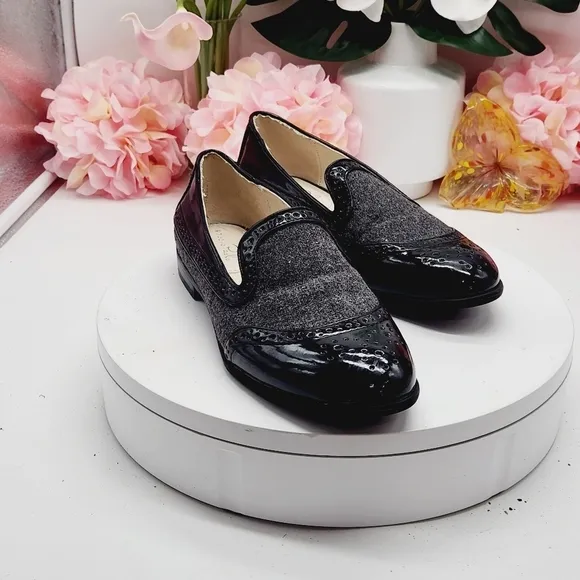 Studio Paolo wingtip Wool And Faux Patent Leather Loafers Sz 7M