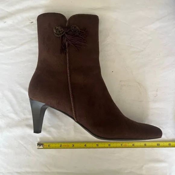 Studio Works Brown Suede Side Zipper Tassel Pointed Toe Ankle Boots Size 8M