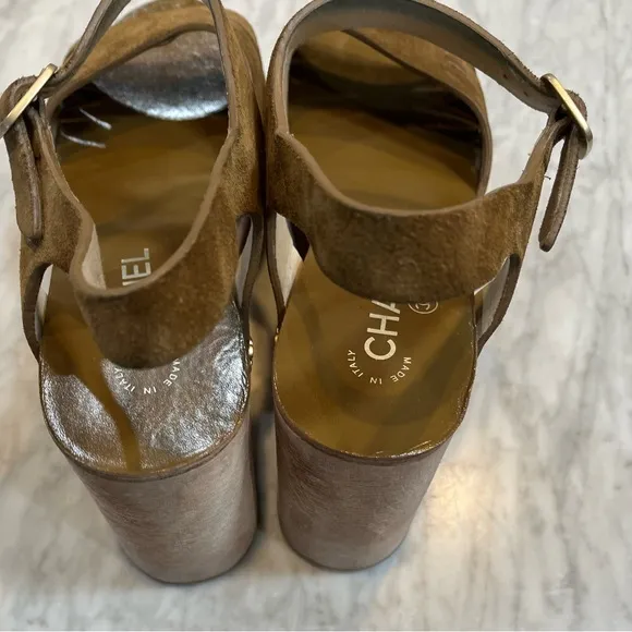 Suede Wooden Studded Platform Sandals