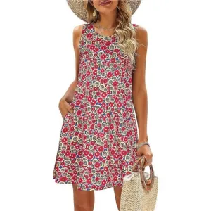 Summer Dresses for Women Beach 05 Red Floral