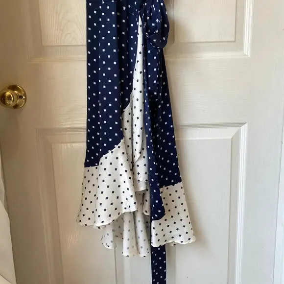 SUMMERSALT The Beach to Brunch Wrap Dress Square Dot in Deep Sea &amp; White Sand