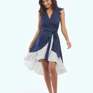 SUMMERSALT The Beach to Brunch Wrap Dress Square Dot in Deep Sea &amp; White Sand