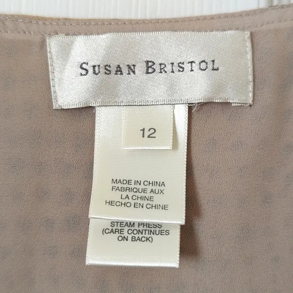 Susan Bristol Y2K Vintage Light Spotted Print High Waisted Midi Skirt Tan 12