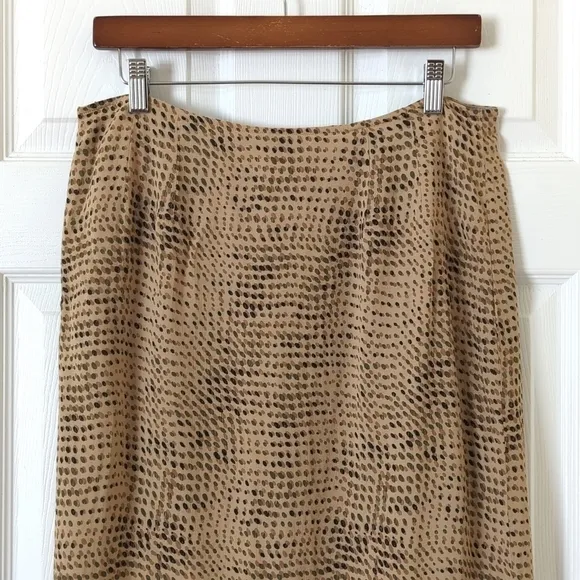 Susan Bristol Y2K Vintage Light Spotted Print High Waisted Midi Skirt Tan 12