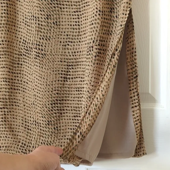 Susan Bristol Y2K Vintage Light Spotted Print High Waisted Midi Skirt Tan 12