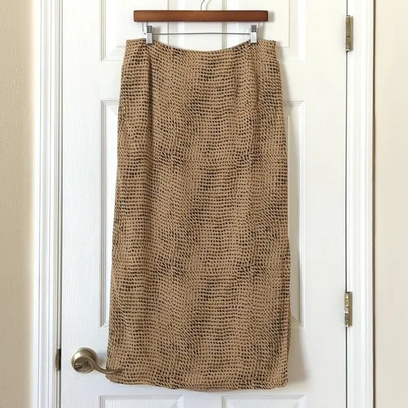 Susan Bristol Y2K Vintage Light Spotted Print High Waisted Midi Skirt Tan 12