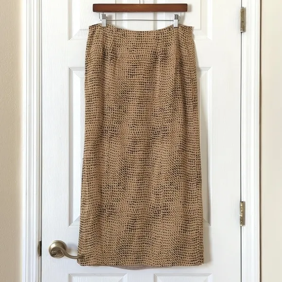 Susan Bristol Y2K Vintage Light Spotted Print High Waisted Midi Skirt Tan 12