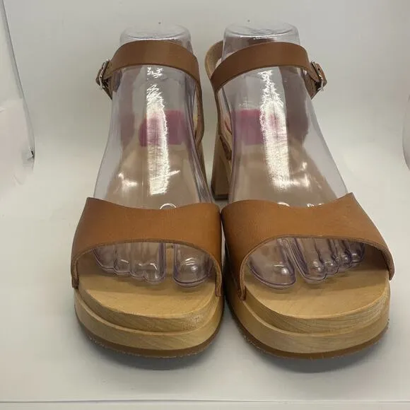 Swedish Hasbeens Clog Sandals Size Wood sole w/ natural leather new w/o box 7.5