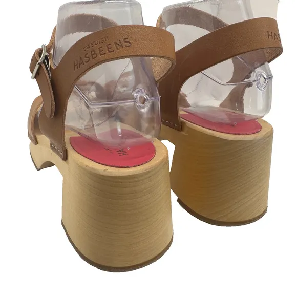 Swedish Hasbeens Clog Sandals Size Wood sole w/ natural leather new w/o box 7.5