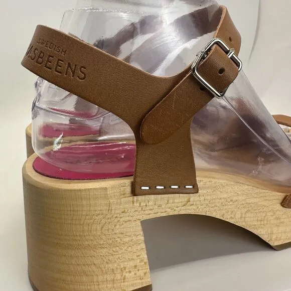 Swedish Hasbeens Clog Sandals Size Wood sole w/ natural leather new w/o box 7.5