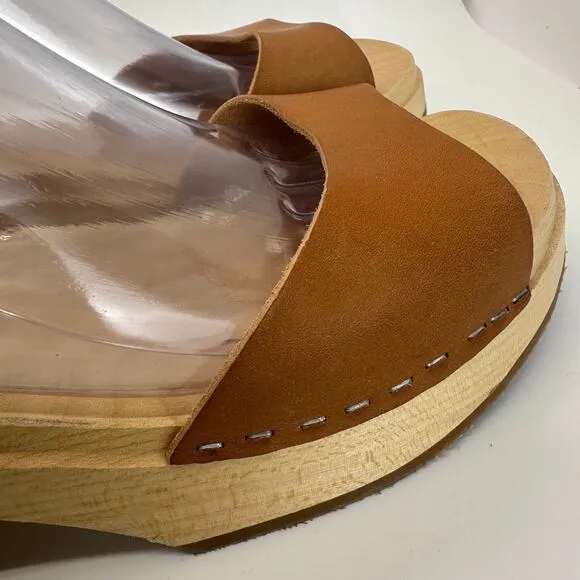 Swedish Hasbeens Clog Sandals Size Wood sole w/ natural leather new w/o box 7.5