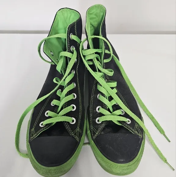 sz 9 RARE Converse All Star Black Lime Green High-Top Sneakers Wicked Celtics