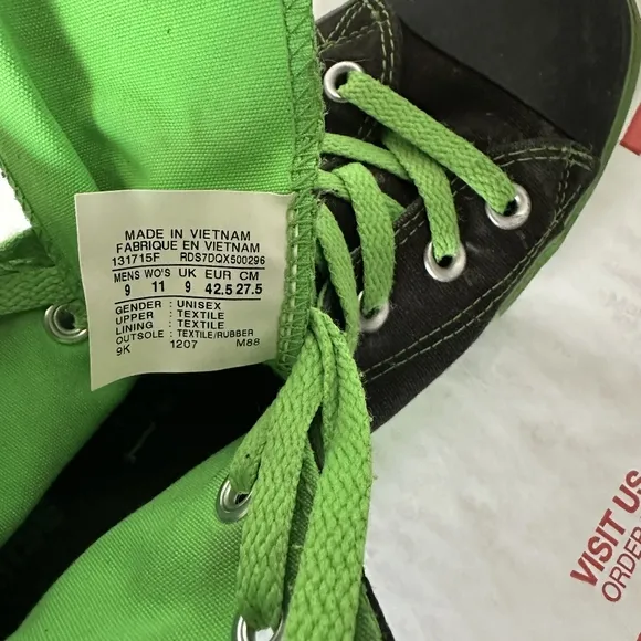 sz 9 RARE Converse All Star Black Lime Green High-Top Sneakers Wicked Celtics