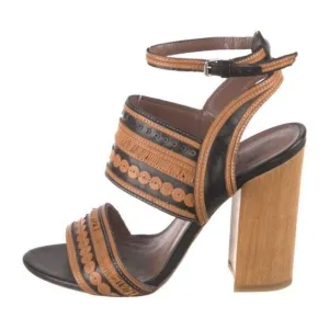Tabitha Simmons Authentic Black Brown Leather Block Heels Sandals 7 Italy