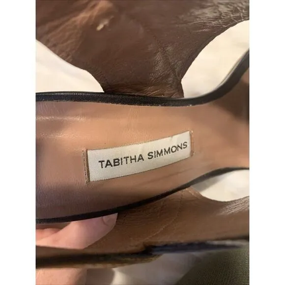 Tabitha Simmons Authentic Black Brown Leather Block Heels Sandals 7 Italy