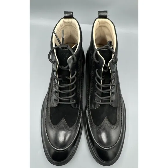 Taft Men's Model 008 Wingtip Moc-Toe Boots, Black, Size 14