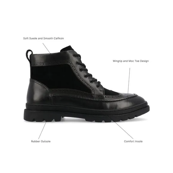 Taft Men's Model 008 Wingtip Moc-Toe Boots, Black, Size 14