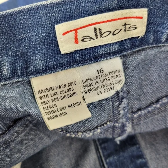 Talbots 100% Cotton Blue Jean Skirt Front Buttons Sz 16 EUC