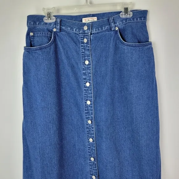 Talbots 100% Cotton Blue Jean Skirt Front Buttons Sz 16 EUC