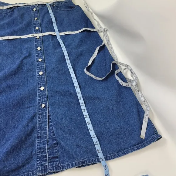 Talbots 100% Cotton Blue Jean Skirt Front Buttons Sz 16 EUC