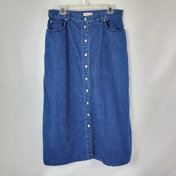 Talbots 100% Cotton Blue Jean Skirt Front Buttons Sz 16 EUC