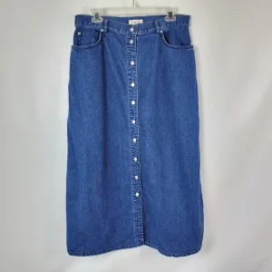Talbots 100% Cotton Blue Jean Skirt Front Buttons Sz 16 EUC