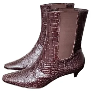 Talbots New Brown Embossed Leather Ankle Boots Womens Size 7.5B