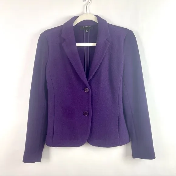 Talbots Wool Blend Purple Blazer Notched Collar Front Pockets Shorter Length 4P