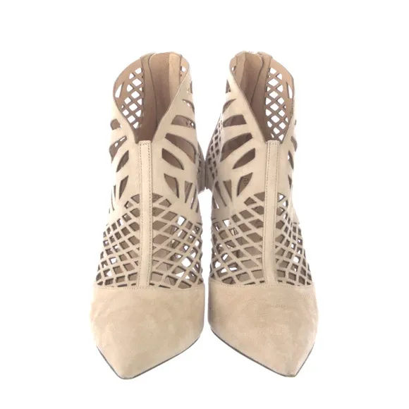 Tamara Mellon 6 Femme 90 Suede Ankle Boots Lasercut Pointed Toe Booties Cream 36