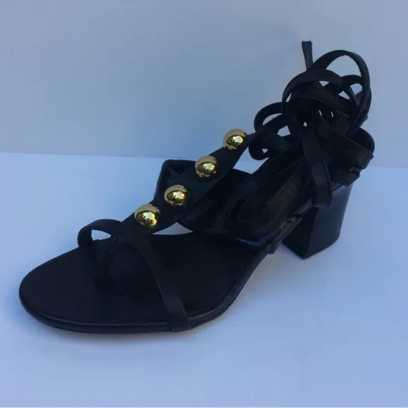 Tamara Mellon Studded Strappy Black Leather Sandals, Size 36.5, NEW, Retail $595