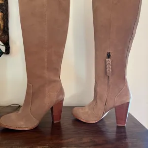 Tan Over the Knee Boots with Chunky Heel