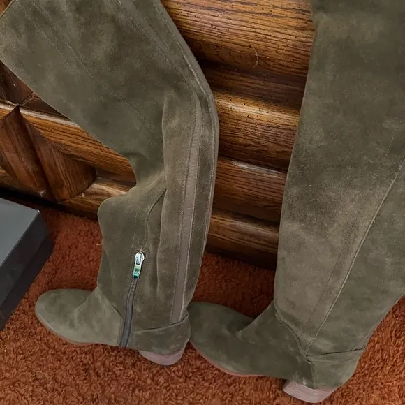 Tan Over the Knee Boots with Chunky Heel