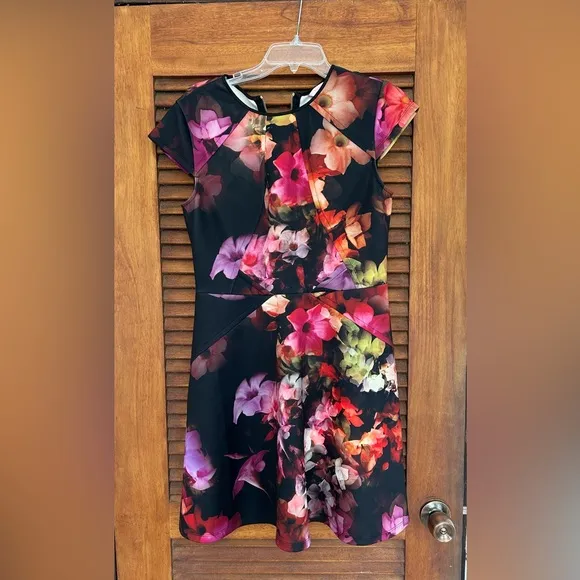 TED BAKER Embla Cascading Flora Skater Boho Dress Size 3