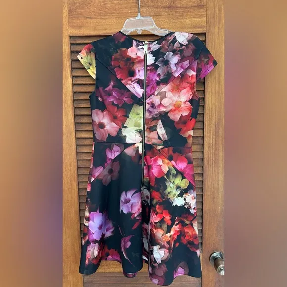 TED BAKER Embla Cascading Flora Skater Boho Dress Size 3