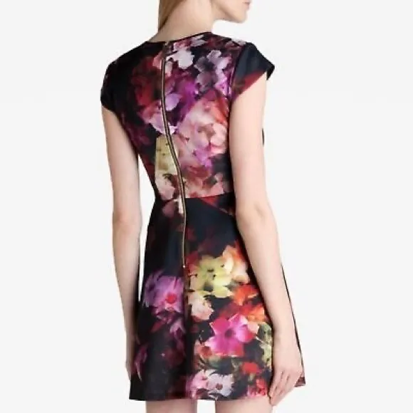 TED BAKER Embla Cascading Flora Skater Boho Dress Size 3